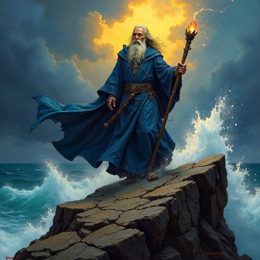 Wizard on a Wind-Swept Rocky Outcrop