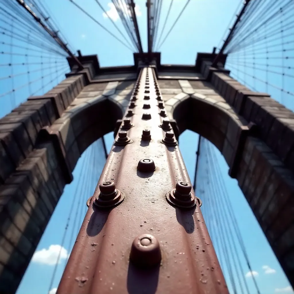 Close-Up of Manhattan Bridge Tower Under Clear Blue Sky