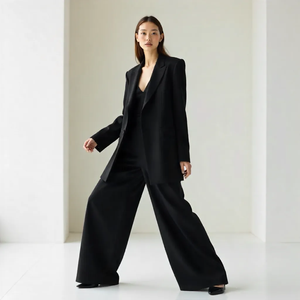 Elegant Black Outfit in Minimalist White Space