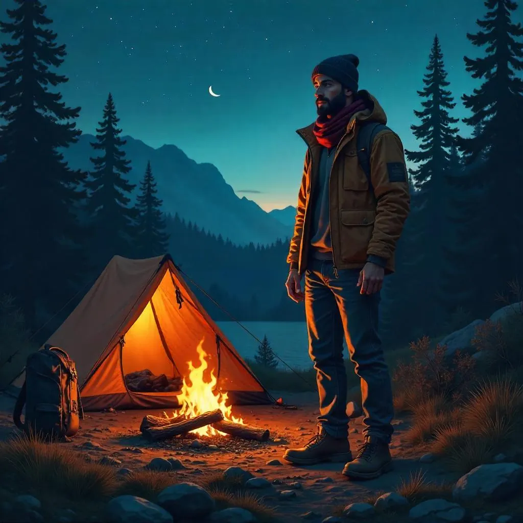 Stylish Latino Man at a Campfire in Digital Art