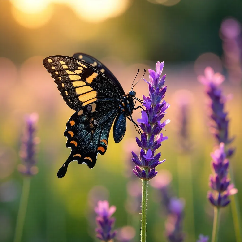 Elegant Swallowtail on Lavender in Sunlit Field