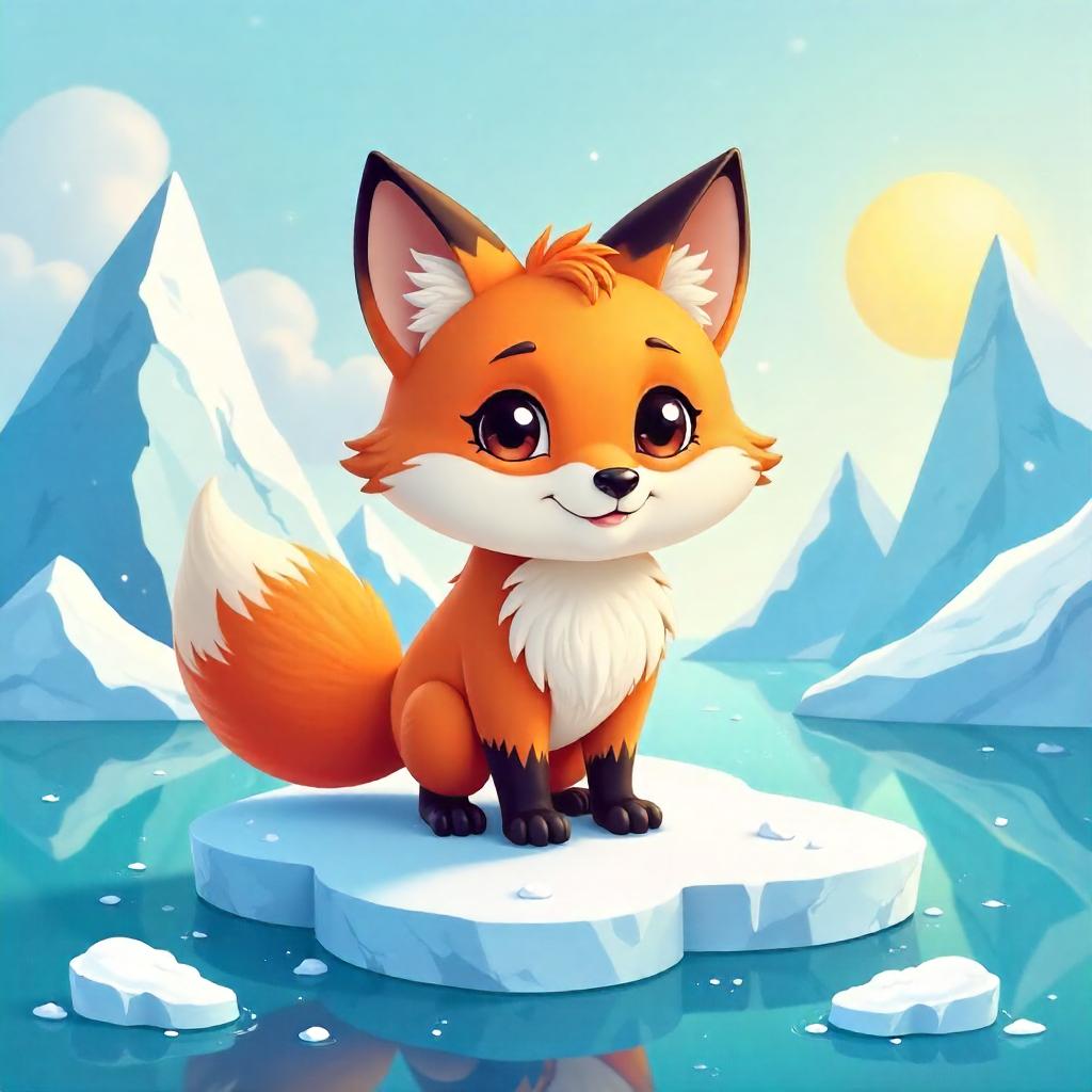 Fox Amid Icebergs: Cartoon Arctic Adventure