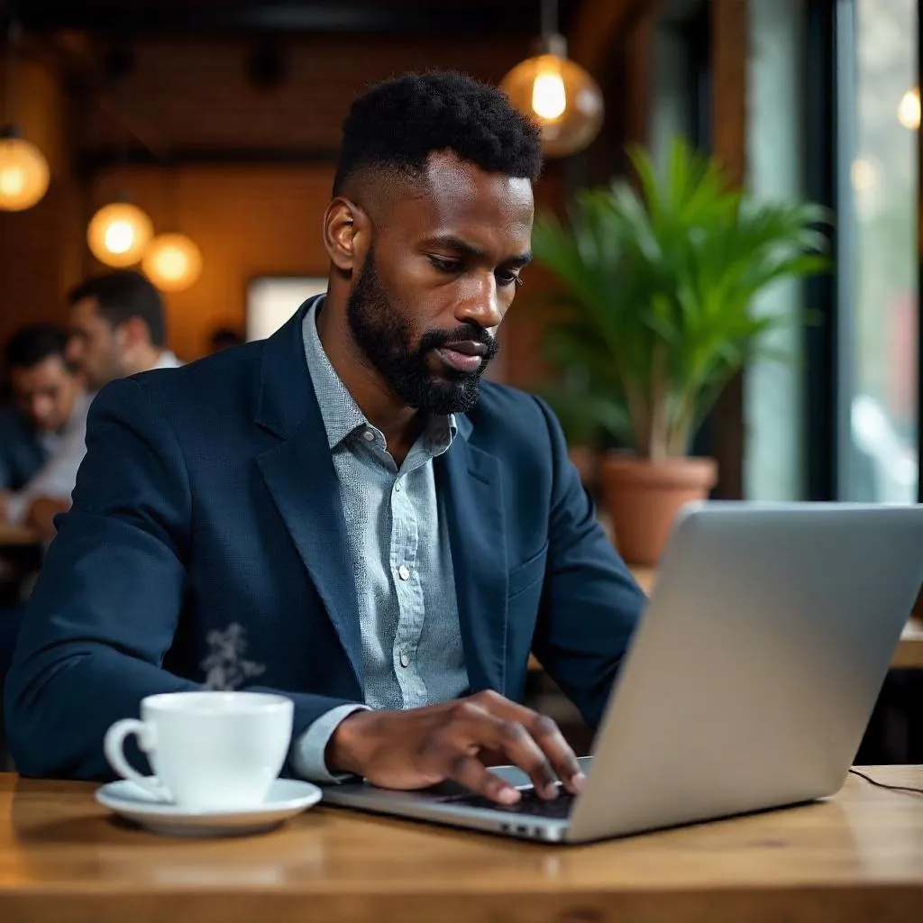 Photorealistic Black Professional in a Café
