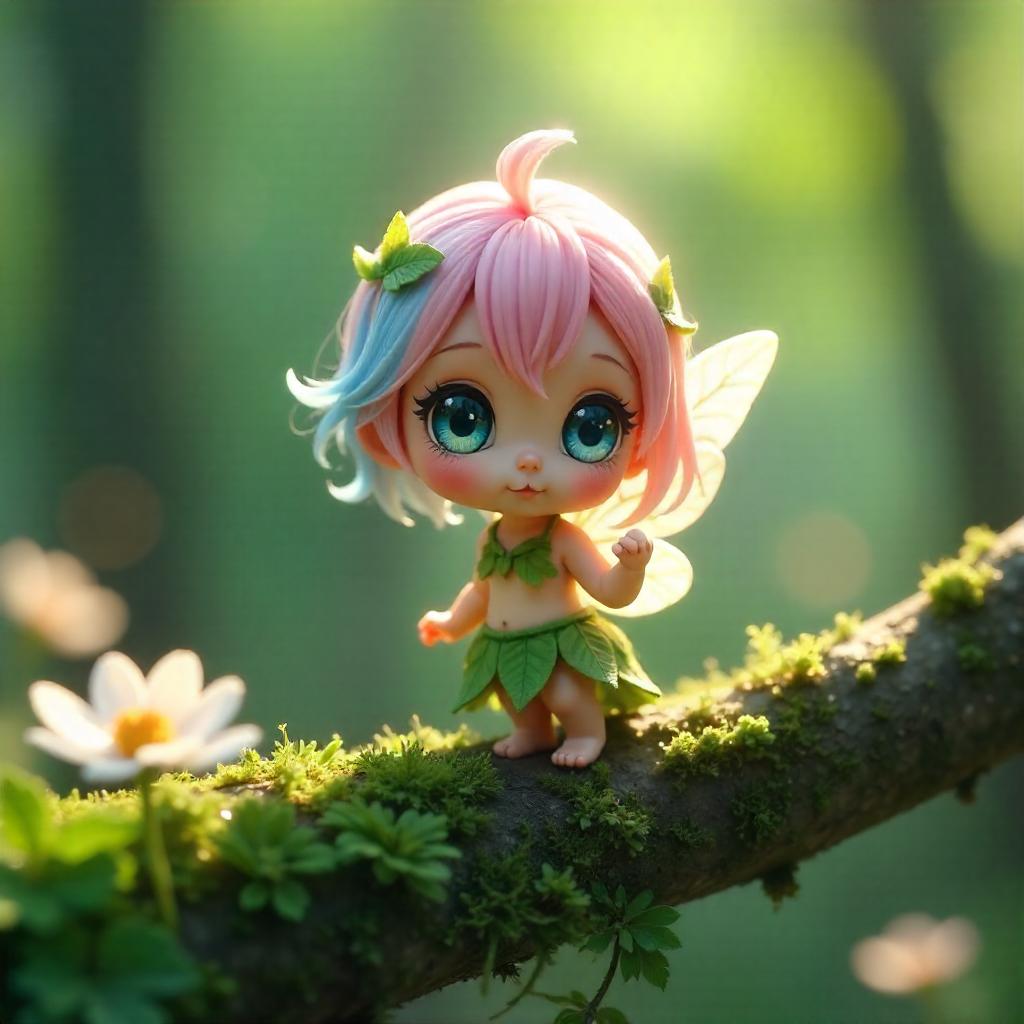 Tiny Anime Sprite in a Sunlit Forest Photo