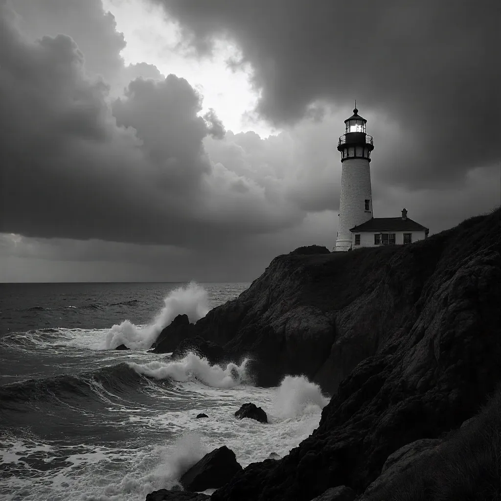 Lone Lighthouse Under Dramatic Clouds