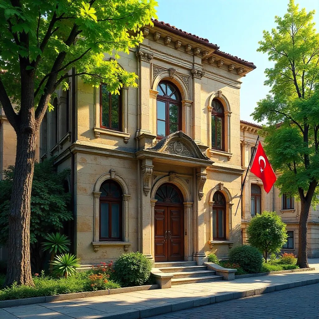 Historic Ankara Facade Amid Lush Greenery