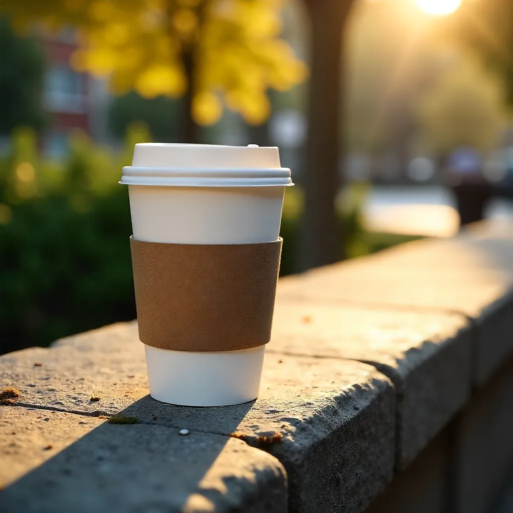 Sunlit Cup on Stone Ledge: Casual Outdoor Ambience