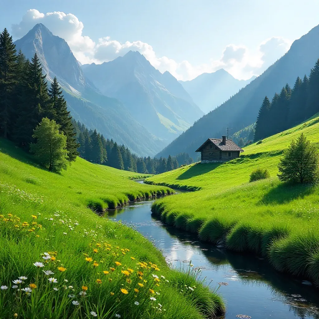 Mist-Kissed Austrian Alpine Meadow at Dawn