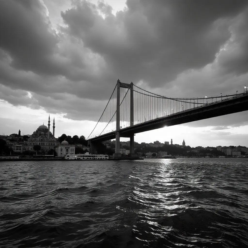 Monochrome Istanbul: Bridge and Urban Silhouettes