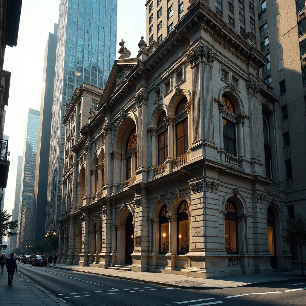 Ornate Facade Amid Modern Skyscrapers