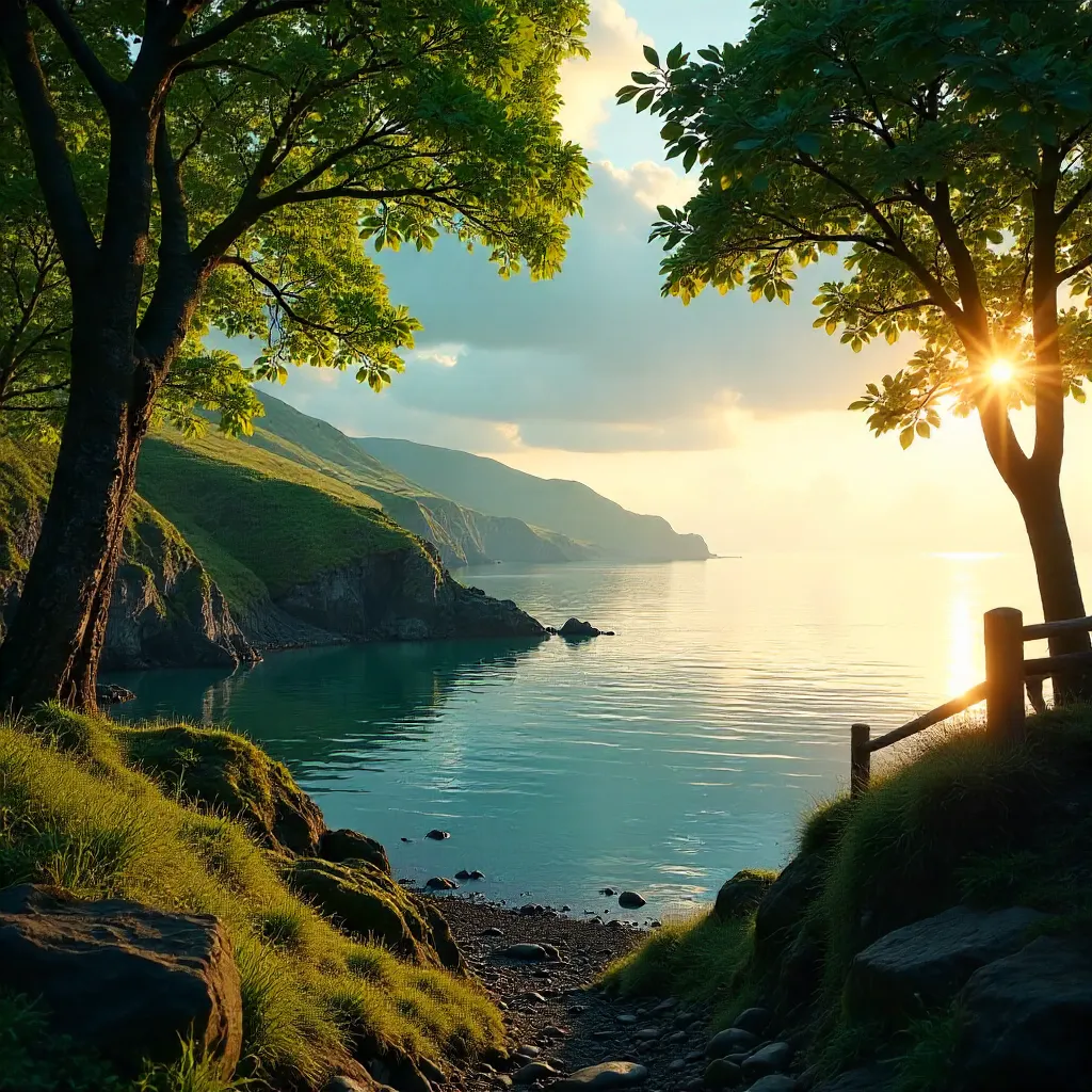 Serene Pembrokeshire Coast Framed by Trees
