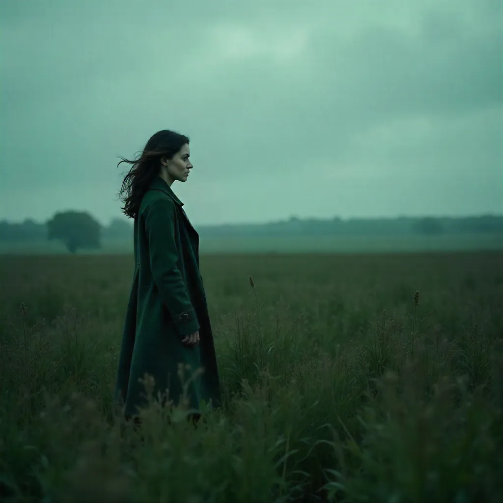 Moody Portrait in a Dark Green Field