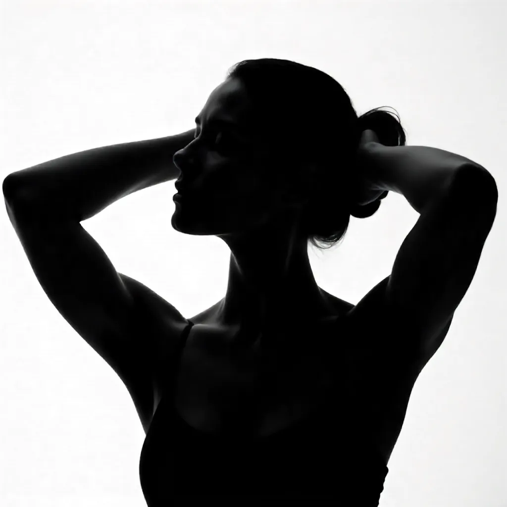Minimalist Black-and-White Portrait with Hands Behind Head