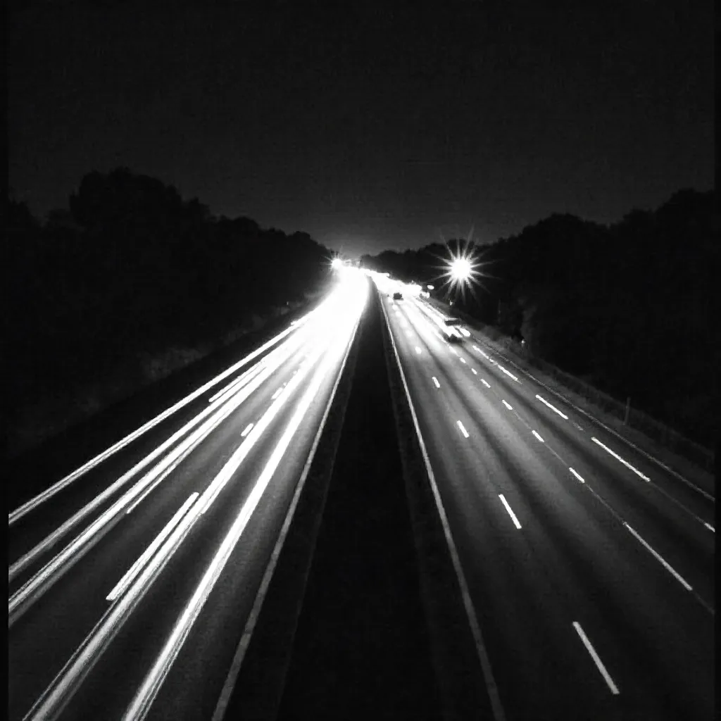 Blurry Monochrome Highway Light Trails