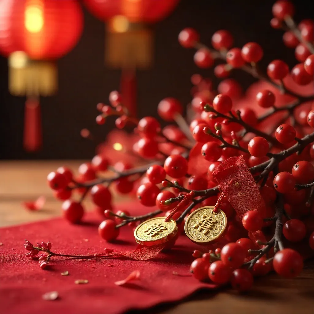 Prosperity Garland: Red Berries and Gold Coins