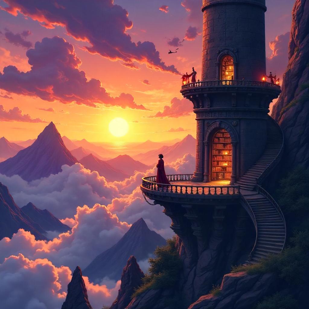 Anime Plateau Wizard Tower at Sunset
