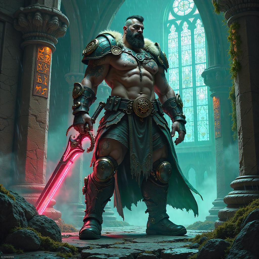 Barbarian Cyberpunk in an Enchanted Castle