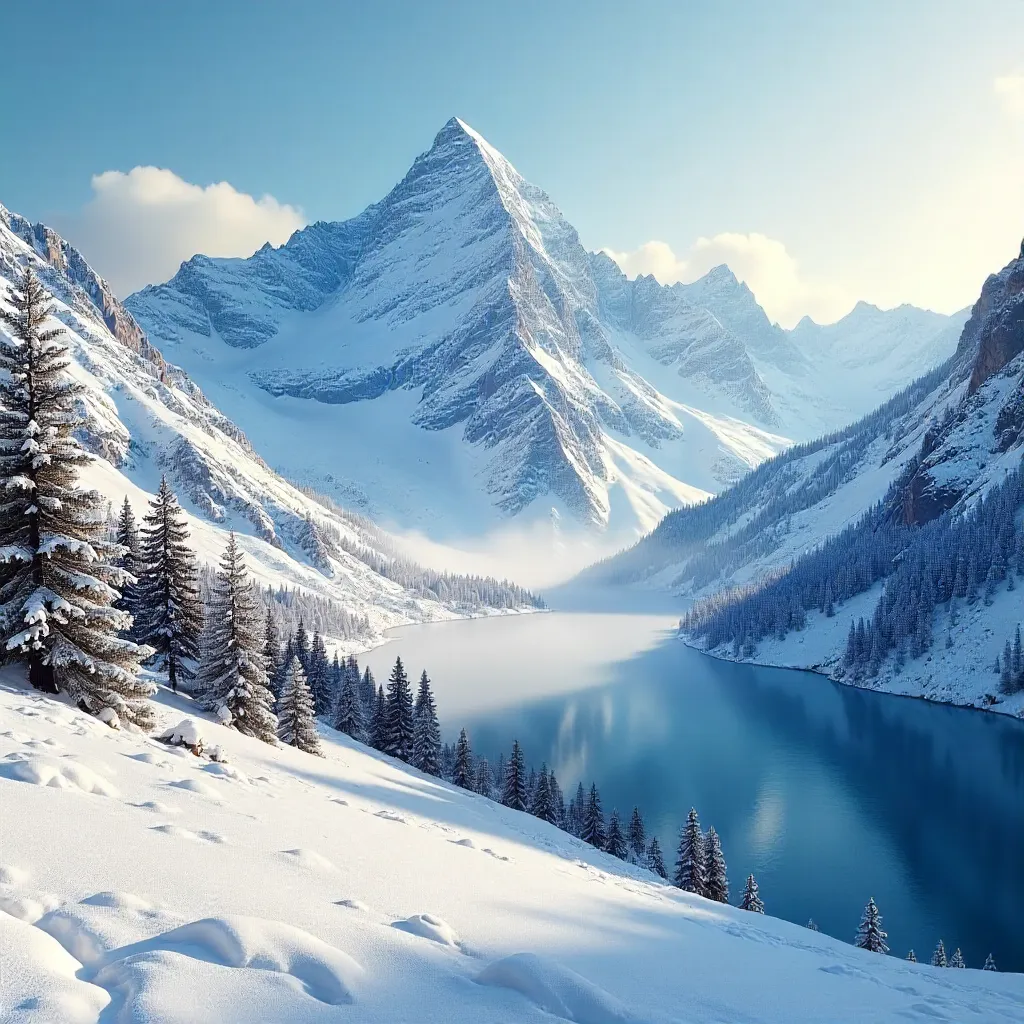 Remote Snow-Capped Mountains in Winter Light