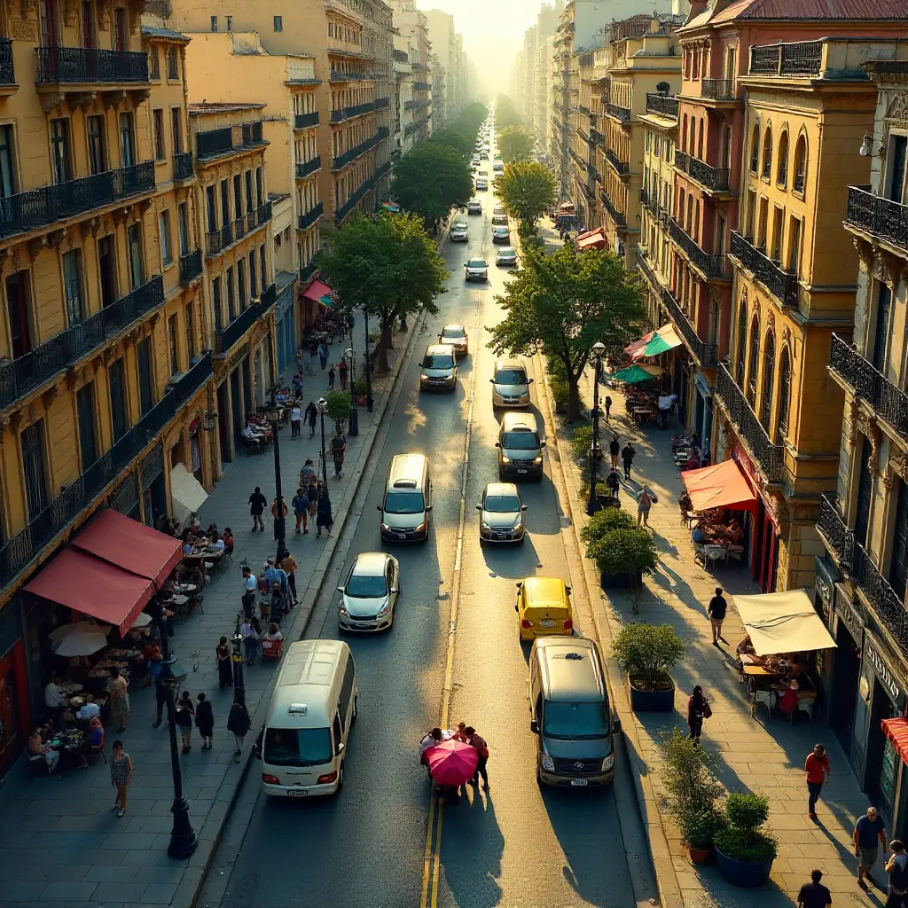 Aerial View of Bustling Buenos Aires Street