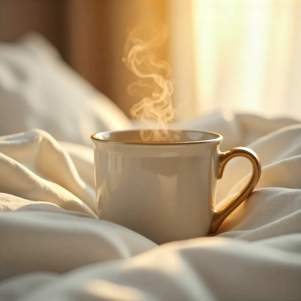 Cozy Coffee on a Soft White Bed