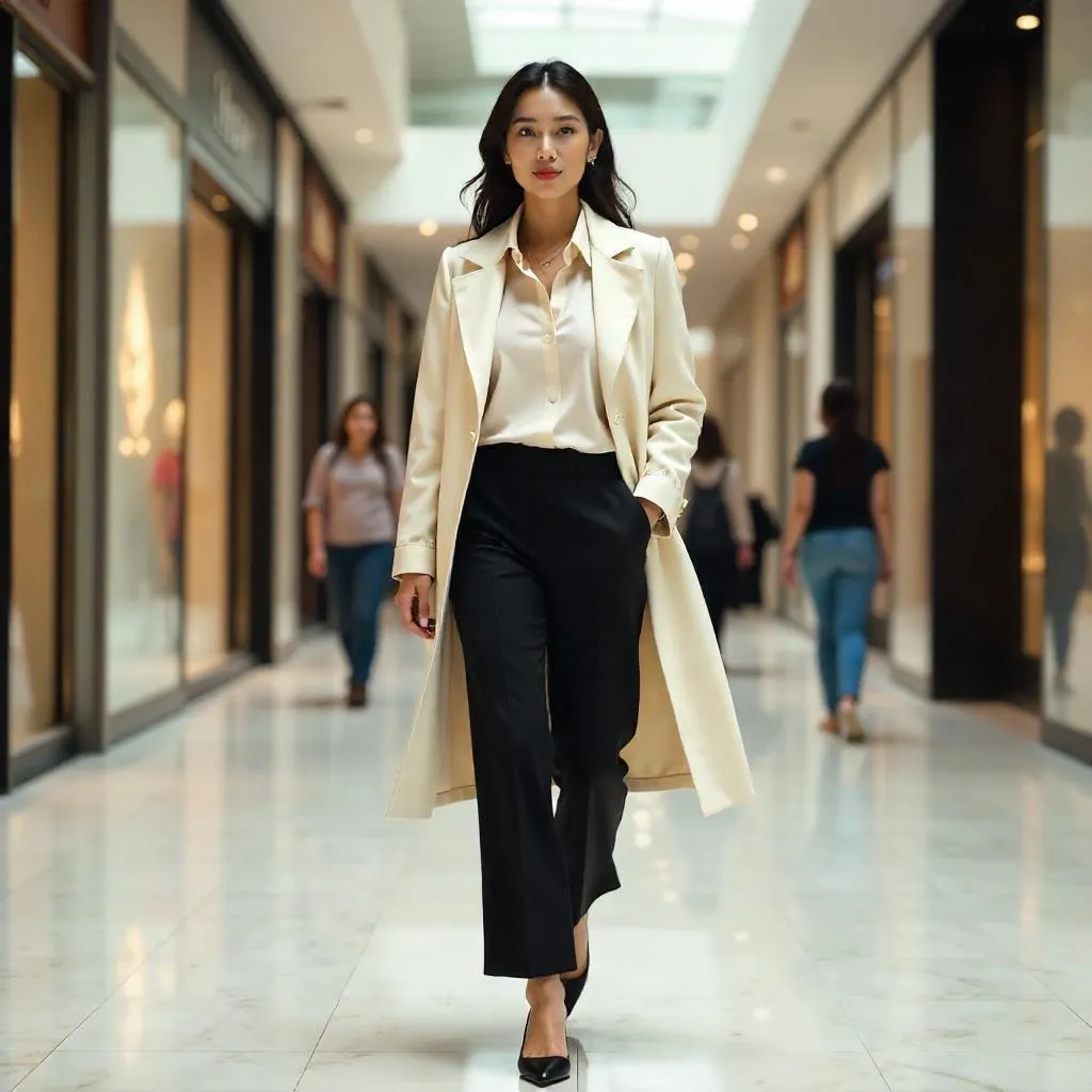 Elegant Asian Woman in a Modern Shopping Mall