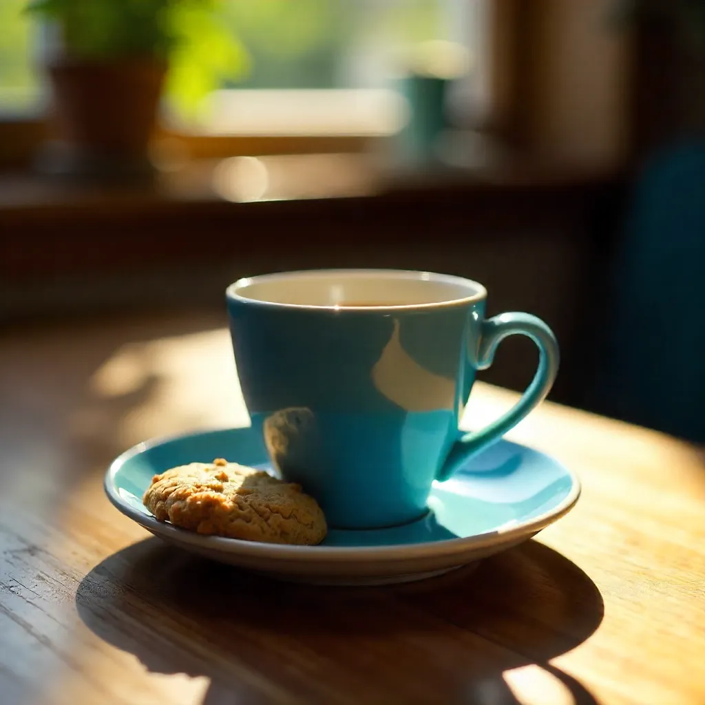 Sunlit Blue Cup and Plate with Cookie