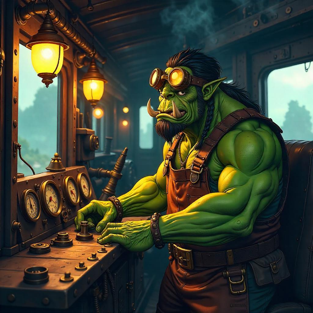Orc Engineer in a Steam Locomotive