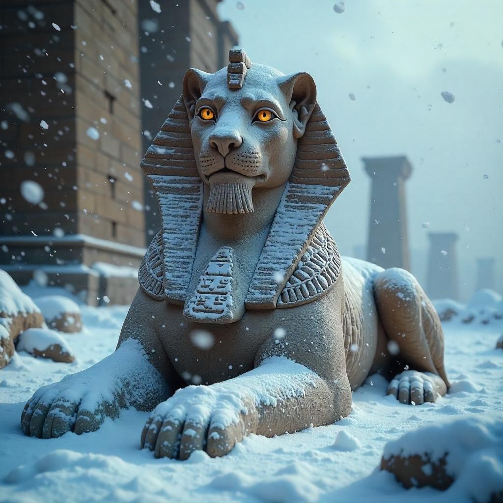 Photoreal Sphinx in a Ruthless Blizzard
