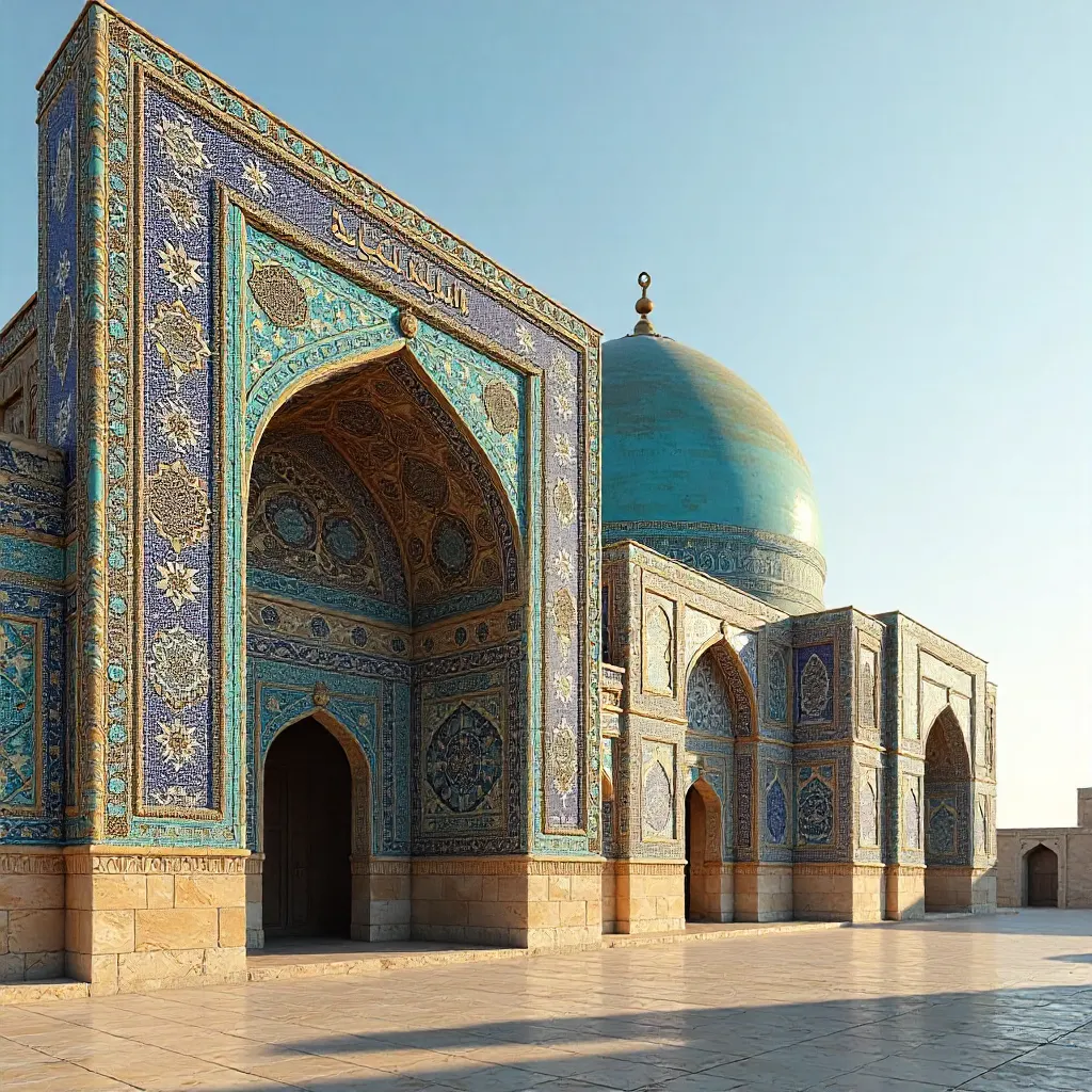 Detailed Mosaic and Tilework on a Samarkand Mausoleum