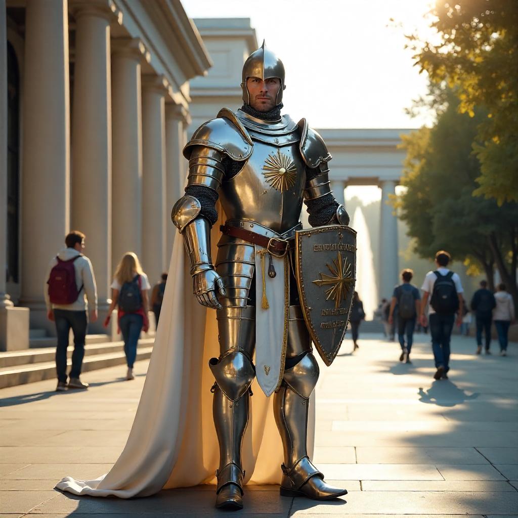 Photoreal Paladin on a Modern University Campus