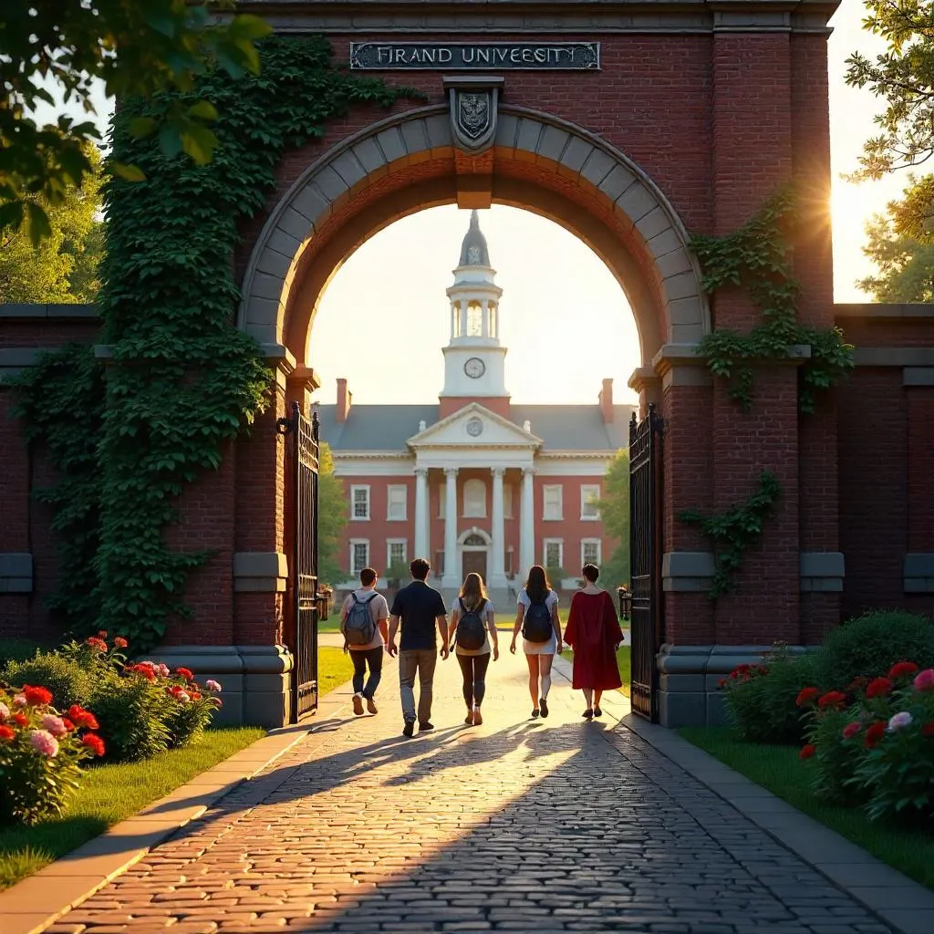 Golden Hour Gateway at a University Campus
