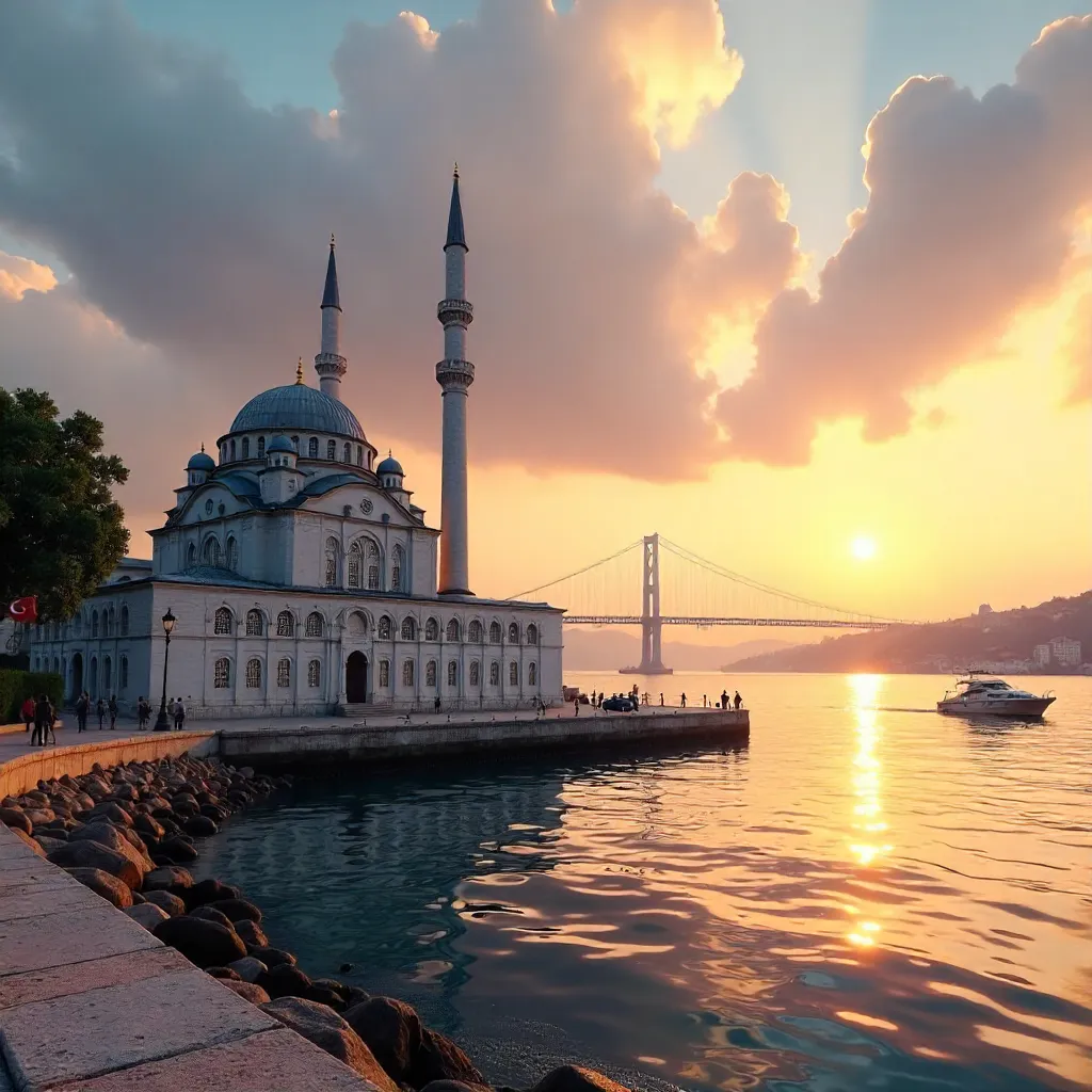 Ortaköy Mosque at Sunset with the Bosphorus Bridge, Istanbul