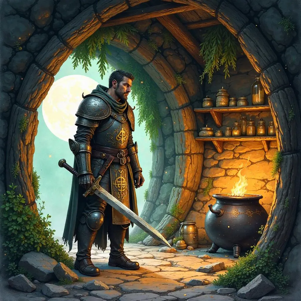 Watercolor Warrior in a Witch Hut