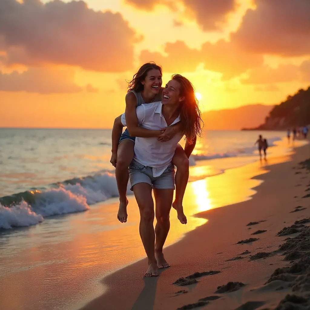 Golden Hour Piggyback on the Sunset Beach