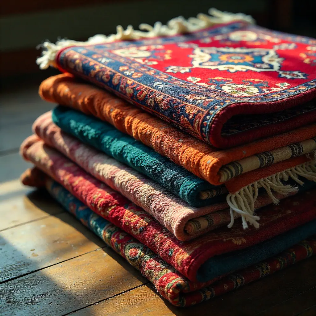 Stack of Persian Rugs: Intricate Colors and Textures