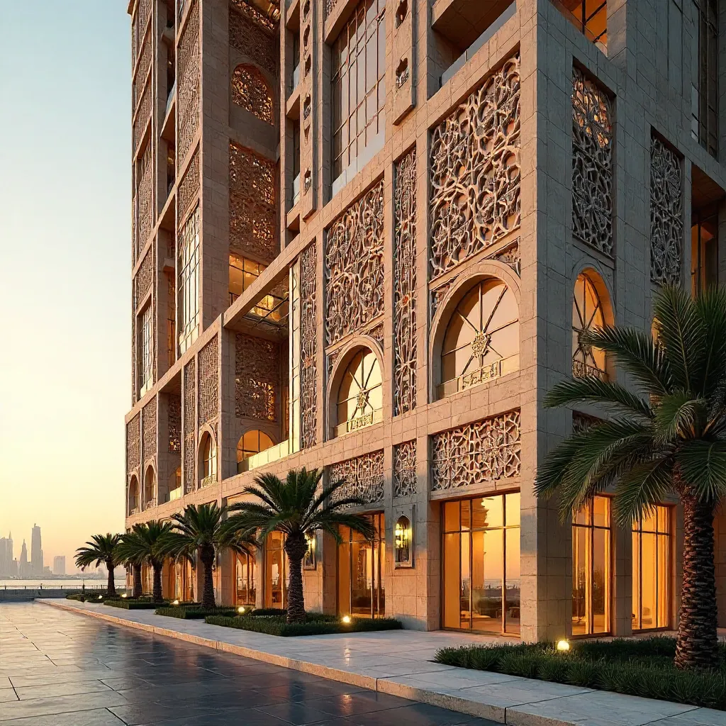 Dubai Facade: Geometric Tessellations and Palm Leaves