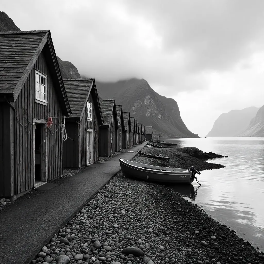 Nusfjord in Black and White: Historic Fishing Village