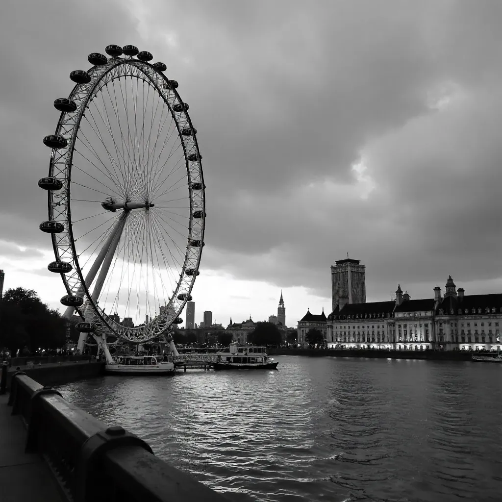 Monochrome Thames View: London Eye & Skyline