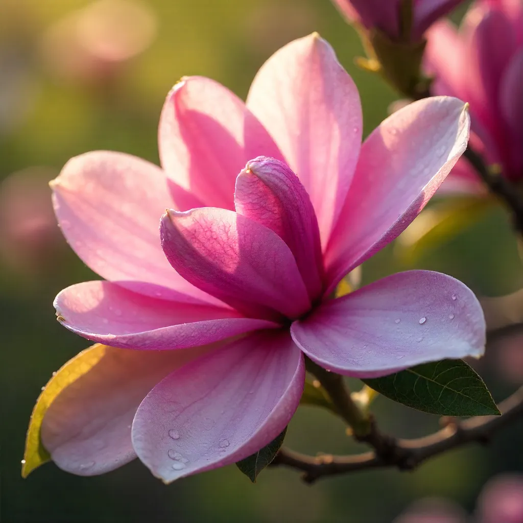 Pink Magnolia Blooms in Soft Spring Light