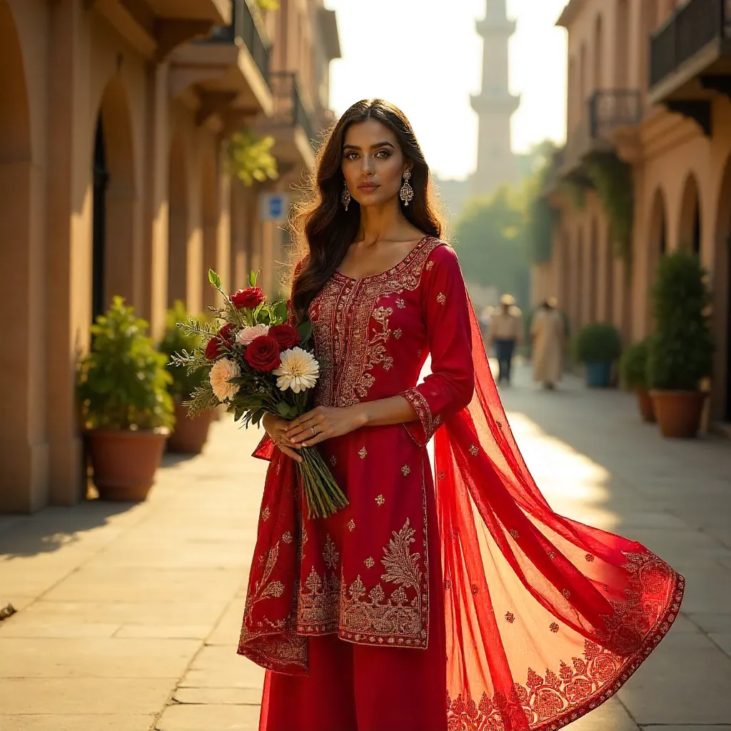 Lahori Fashion: Traditional Dress with Flowers