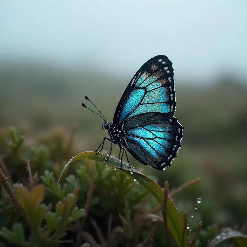 Photorealistic Butterfly in a Foggy Moorland