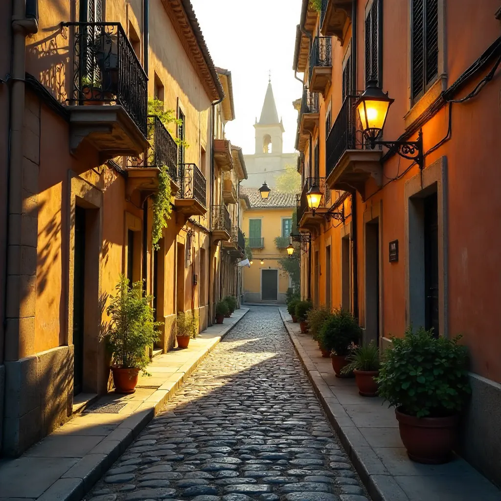 Golden Hour in Girona: Charming Facades and Vintage Lamps