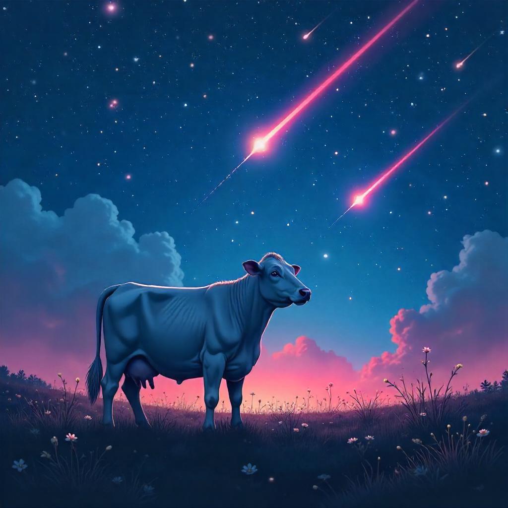 Cow Under a Neon Meteor Shower