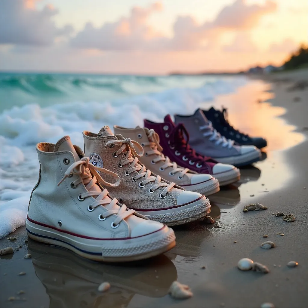 Golden Hour High-Top Sneakers on the Beach