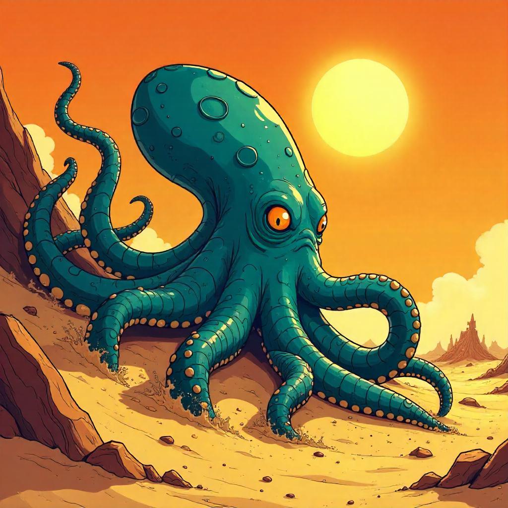 Desert Kraken: Anime-Style Cel-Shaded Monstrosity