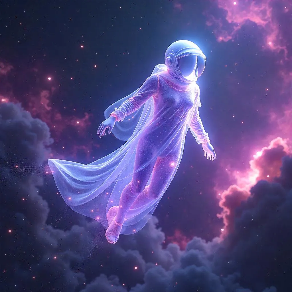 Photoreal Ghost Drifting Through a Cosmic Nebula