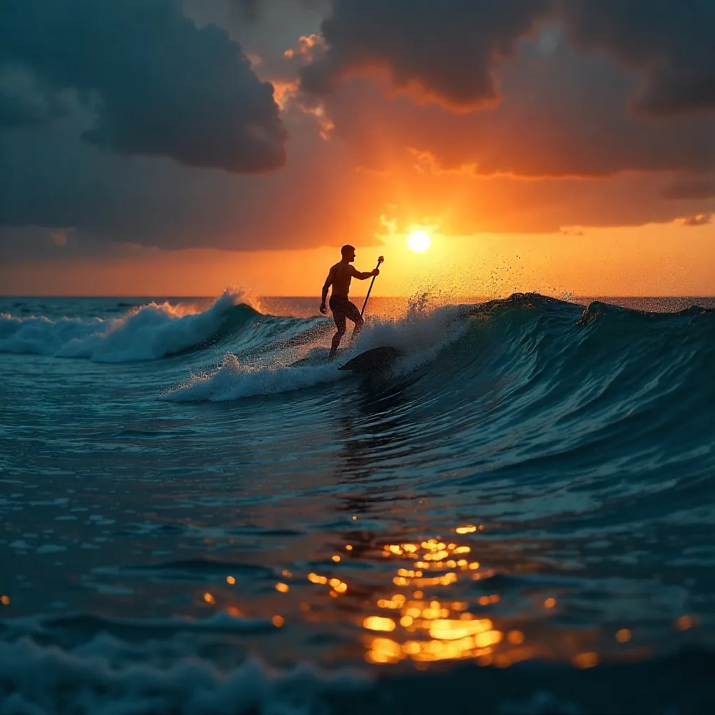 Sunset Solo Surfer: Preparing for the Next Ride