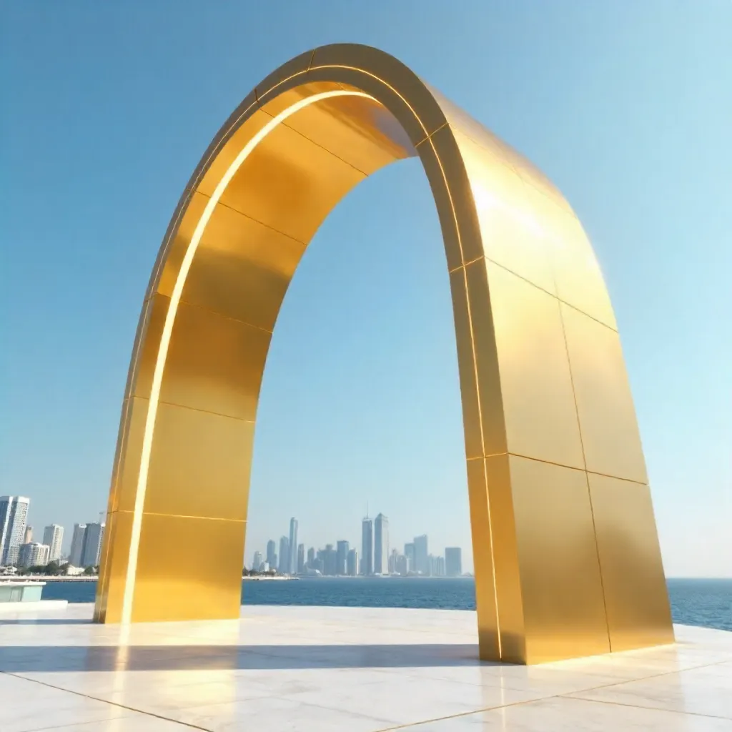Sleek Gold Arch Under a Bright Blue Sky