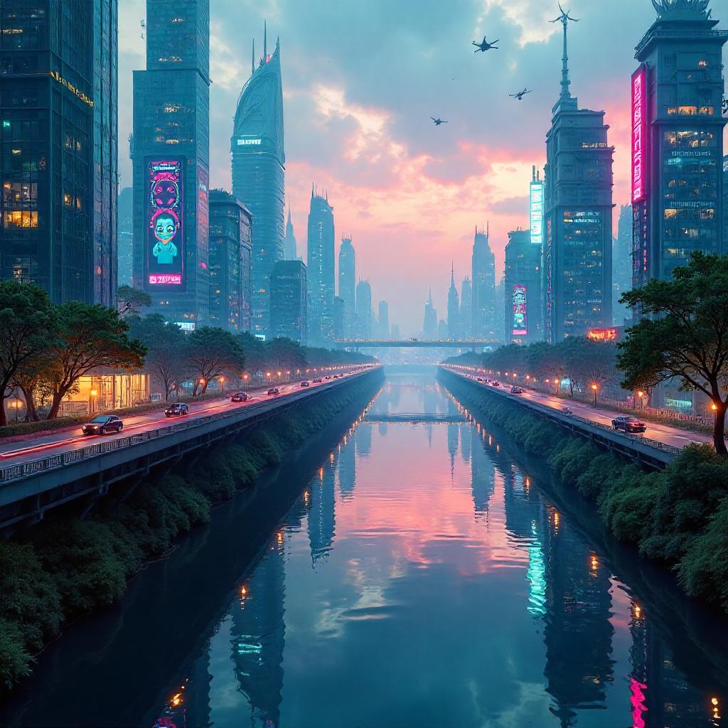 River of Light: Futuristic City Concept Art
