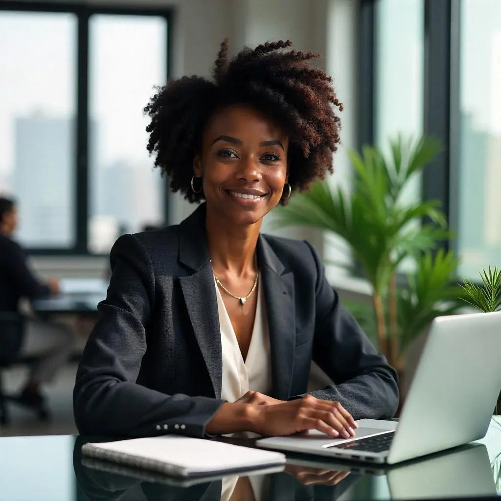 Photorealistic Black Woman in a Modern Office